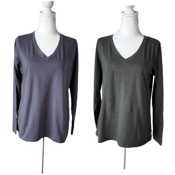 Eddie Bauer 2-Pack Long-Sleeve V-Neck T-Shirts - Mauve & Grey (Women's M/M) - Picture 1 of 11